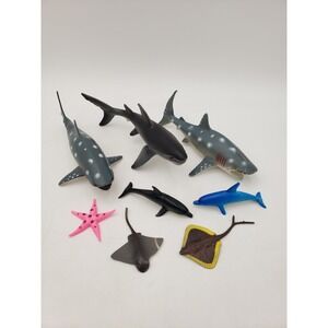 Lot Of‎ 8 Plastic Sea Creature Toy Figures Ocean Animals Sharks Dolphins Rays